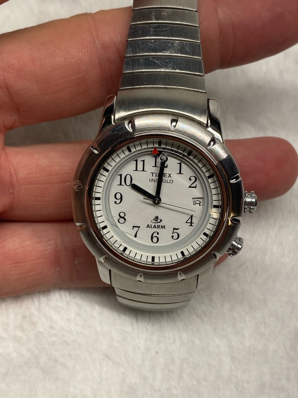 Rear Vintage Timex Indiglo Shemue Silver Watch New Battery